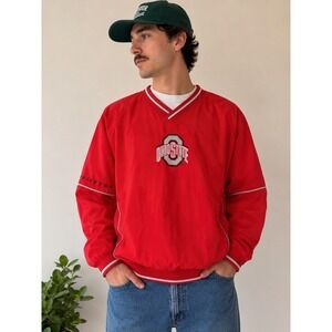 Ohio State Buckeyes Jacket Pullover Mens XL Red NCAA Football V-Neck Windbreaker